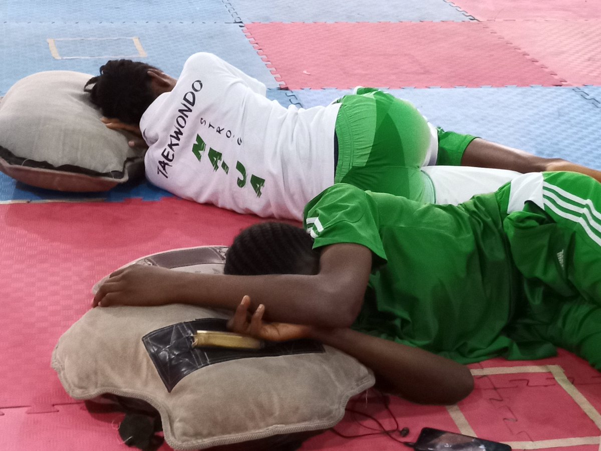 naija_lizzy's tweet photo. ... after a hectic day of training. No strength left to even leave the training mat. bodi no be firewood last, last. REST is so important to recovery.

@MakingOfChamps 
@NigeriaOlympic 
@ngr_tkd 
@SundayDareSD 

#hardwork  #webelieve #Tokyo2020one https://t.co/jylaqiqUiE
