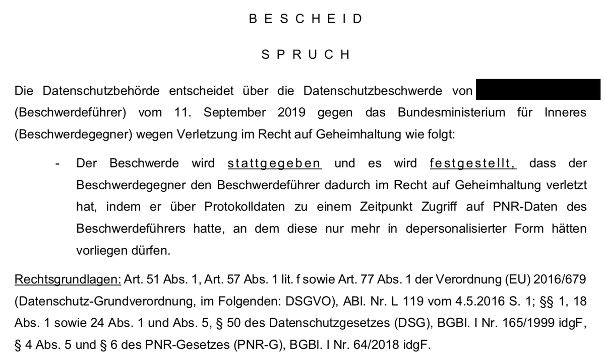 epicenter_works's tweet photo. Die Datenschutzbehörde hat uns recht gegeben: Das Innenministerium hat illegalerweise Fluggastdaten gespeichert, die längst hätten depersonalisiert werden müssen! Konsequenzen gibt es wie immer keine. Auch im öffentlichen Bereich sollten Datenschutzverstöße geahndet werden! https://t.co/JHynqKSLxo