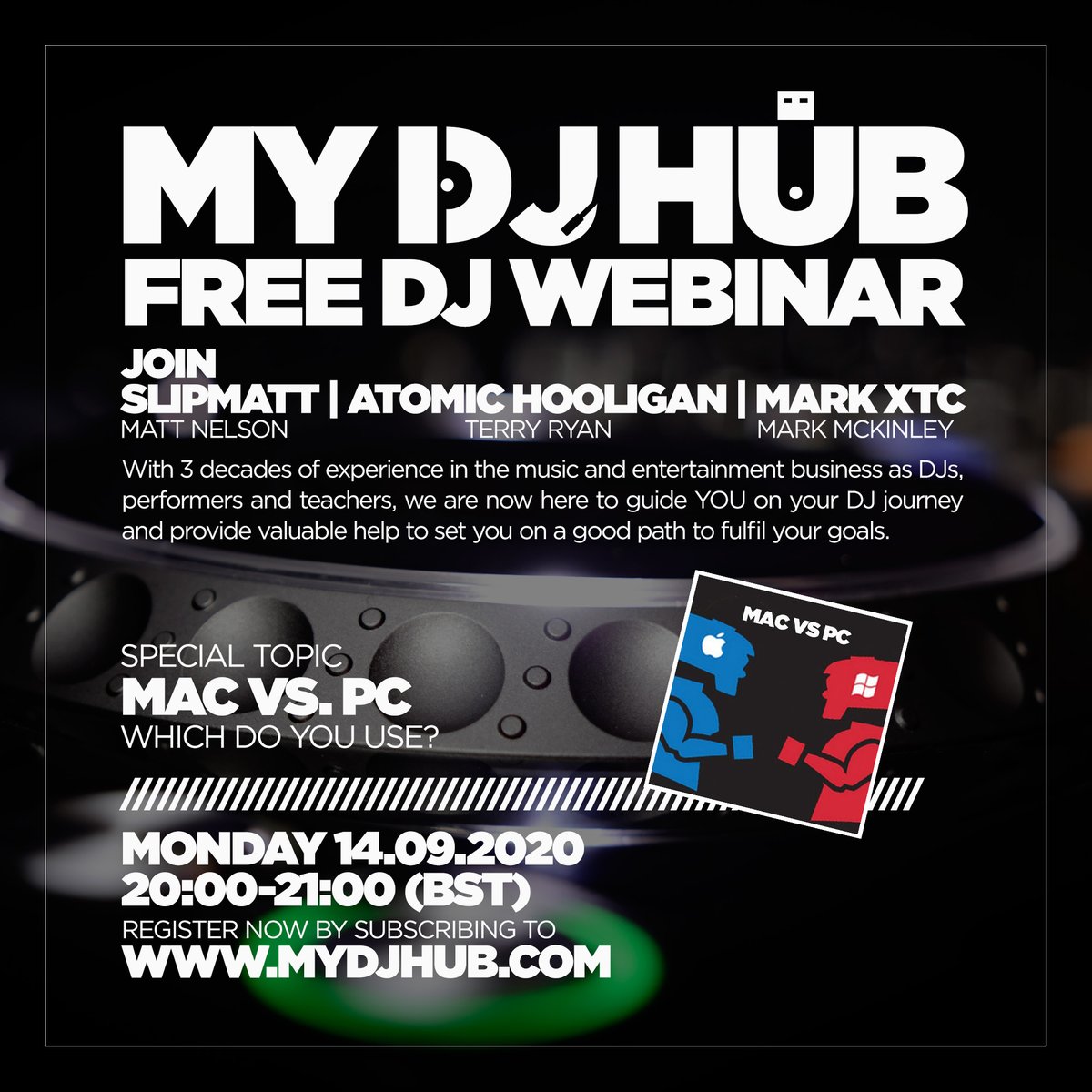 MyDJHub's tweet image. MAC vs PC – The BIG debate 😉 
-
Monday is webinar night… join us at 8pm tonight and if you’re not a member already please get yourself over to the website and register for FREE 🤷‍♂️ mydjhub.com
-
#DJTuition #learnyourcraft #learntomix #djanxiety #stress #macvspc