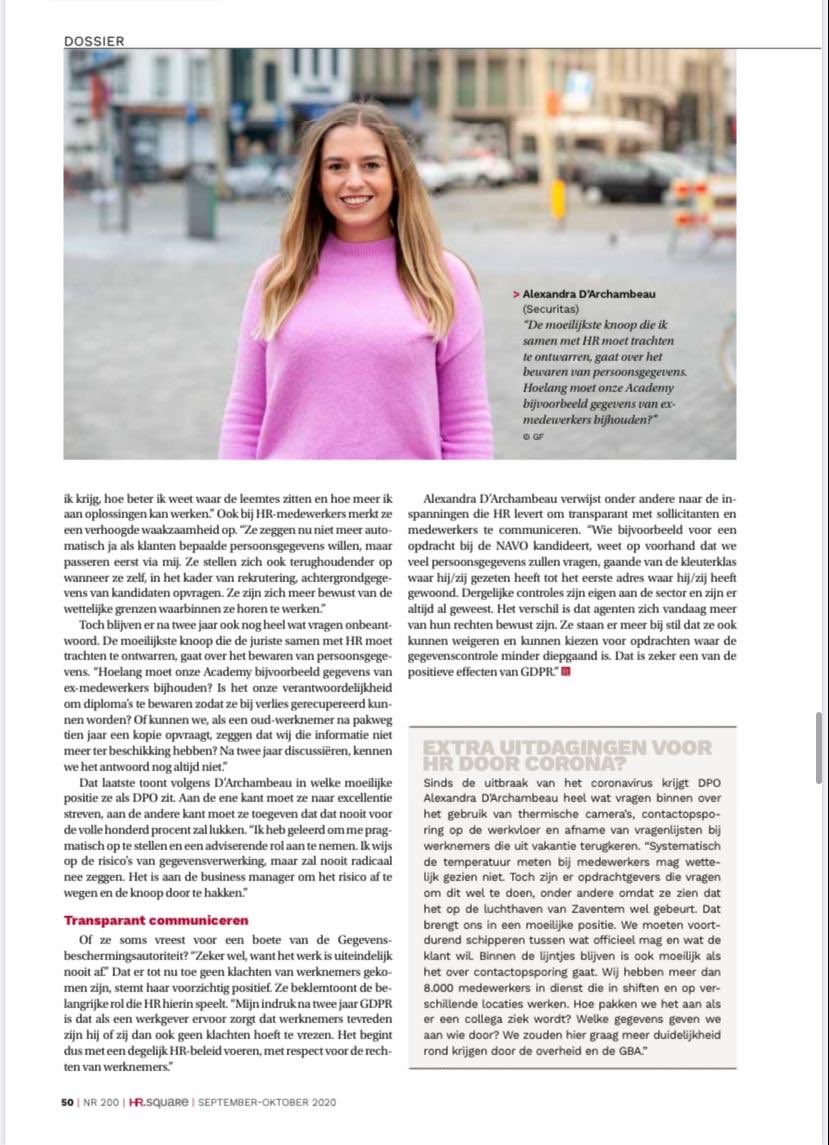 alexandradarch's tweet photo. Na bijna 2,5 jaar verlaat ik deze week Securitas met nog een prachtig interview in @HR_Square over mijn rol daar als Data Protection Officer. Mooier kon het afscheid niet worden. #GDPR #HR #Privacy #HRSQuare https://t.co/cLOCRNCNhp