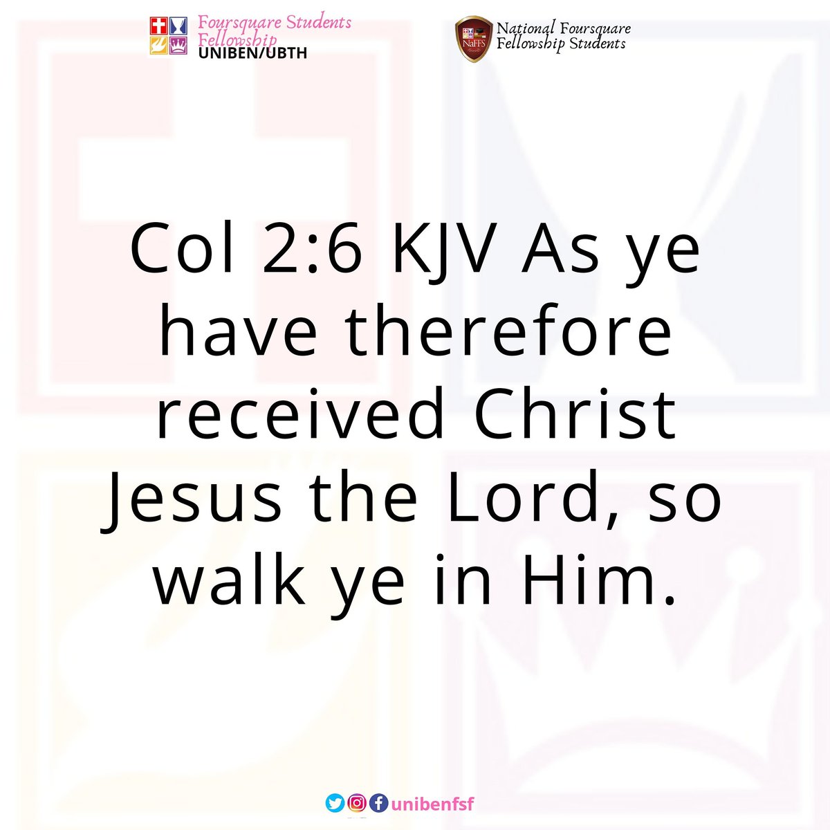 unibenfsf's tweet photo. Receiving Christ as Lord of your life is the begining of life with Christ. But you must continue to follow His leadership by being rooted, built up and strengthened in the faith. https://t.co/prMe1fvdTB