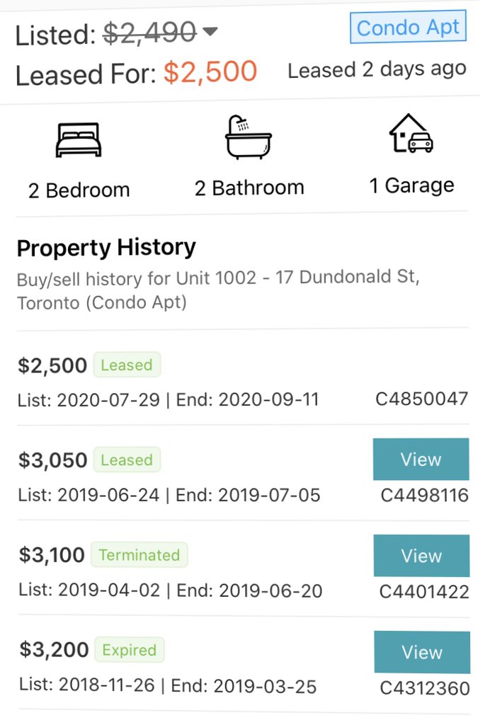 The Latest in Toronto RentsThis investor accepted the new Toronto rental landscape & rented their unit for $550 (18%) below 2019 leased priceThis is an instant increase of $6500/yr in neg cash flowThe significant fall in rents much more important than lower rates  #cdnecon