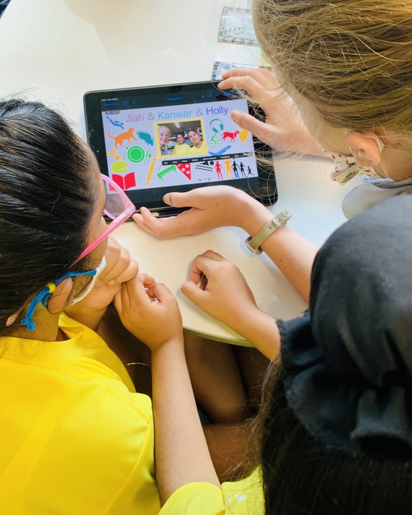 firstgradefresh's tweet photo. . @Y2NIST were the experts today when collaborating with our Year 6 House Buddies in #keynote. We brought our #identitymaps to life with animations and published to @seesaw. #everyonecancreate https://t.co/qQYt2ez4fH