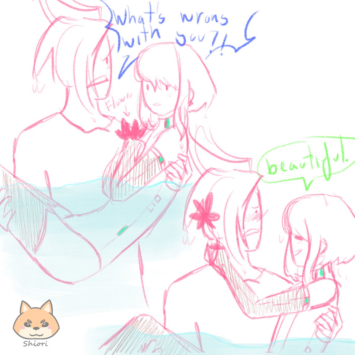 ShioriAkaitsuki's tweet photo. I dreamed that Lio was an android and Lucia left Galo in his charge but then Lio escapes all over the neighborhood until he jumps into a pool just to catch a flower that floated in the water, and when Galo jumps to "save" him this happens... Ngwwh ๐ #promare #galolio #androidAU https://t.co/7HdiIY0oli