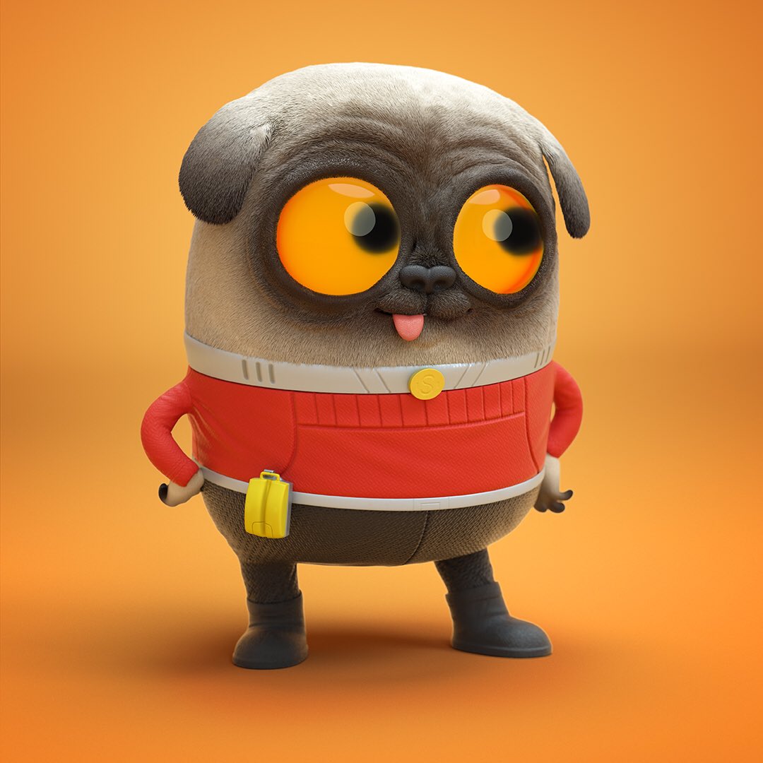 3Dstoryteller's tweet photo. Say hi to Squinty. An awesome character from the Galaxy Bound universe created by @ugly_ink. He is rigged and ready to roll #3dcharacter #pug #galaxybound #cinema4d https://t.co/7gSTs8As1N