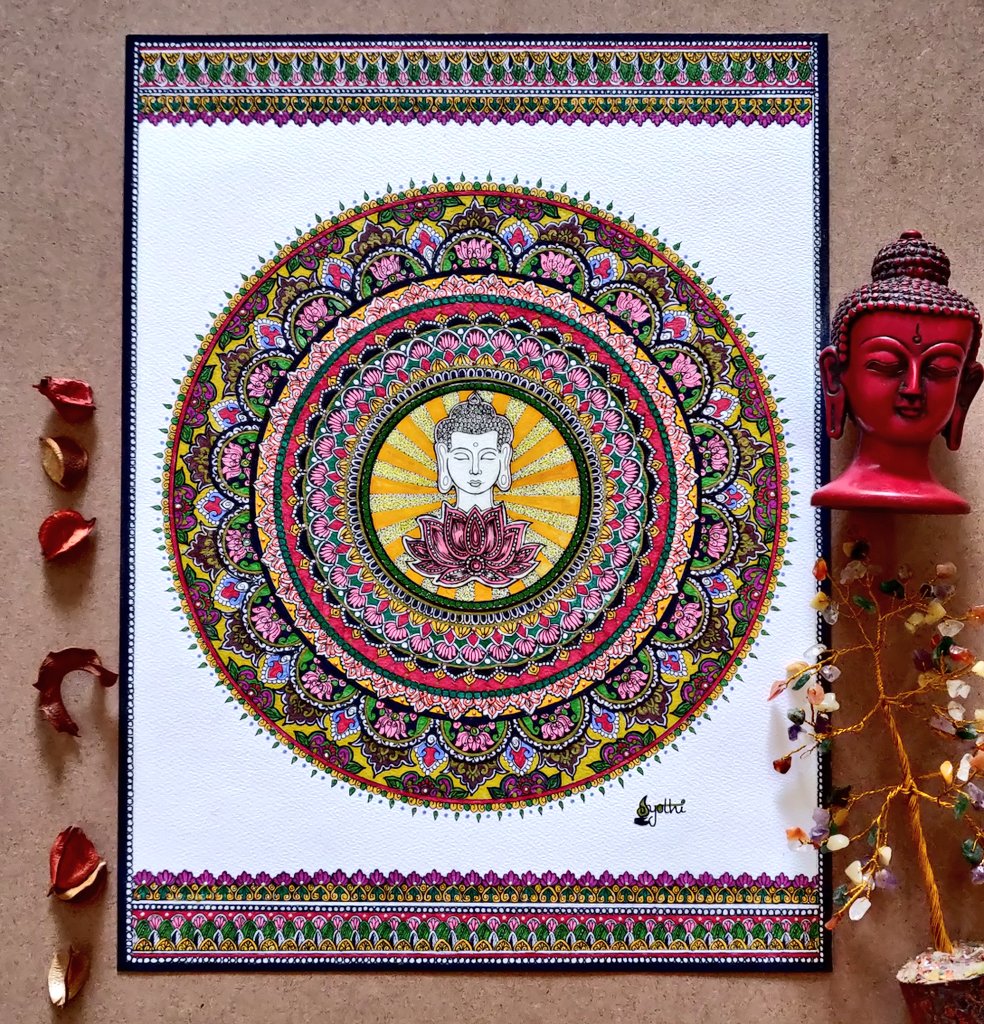 Doubt everything. Find your own light.

#BuddhaMandala #MandalaArt #IndianArt

Size: 11.5'*15.2'
300 GSM watercolor paper
Steadler permanent pens
Brustro Fine Liners

DM to purchase.