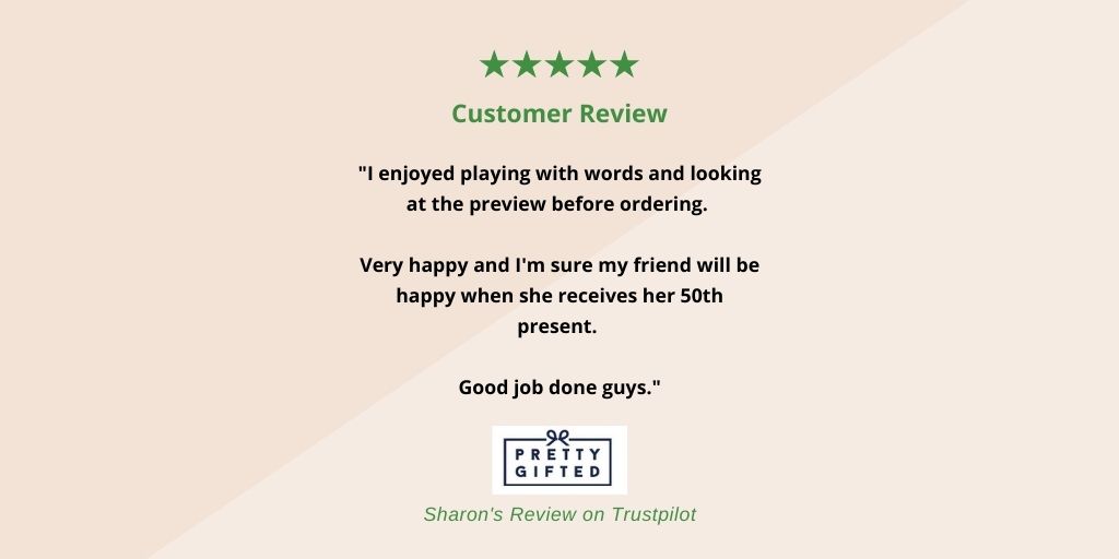 Sharon said her personalised giftwrap: "looks lovely, great personal touch to present!"

She continued: "Enjoyed playing with words and looking at preview before ordering. I'm sure my friend will be happy when she receives her 50th present."

Thanks Sharon, this made our day!