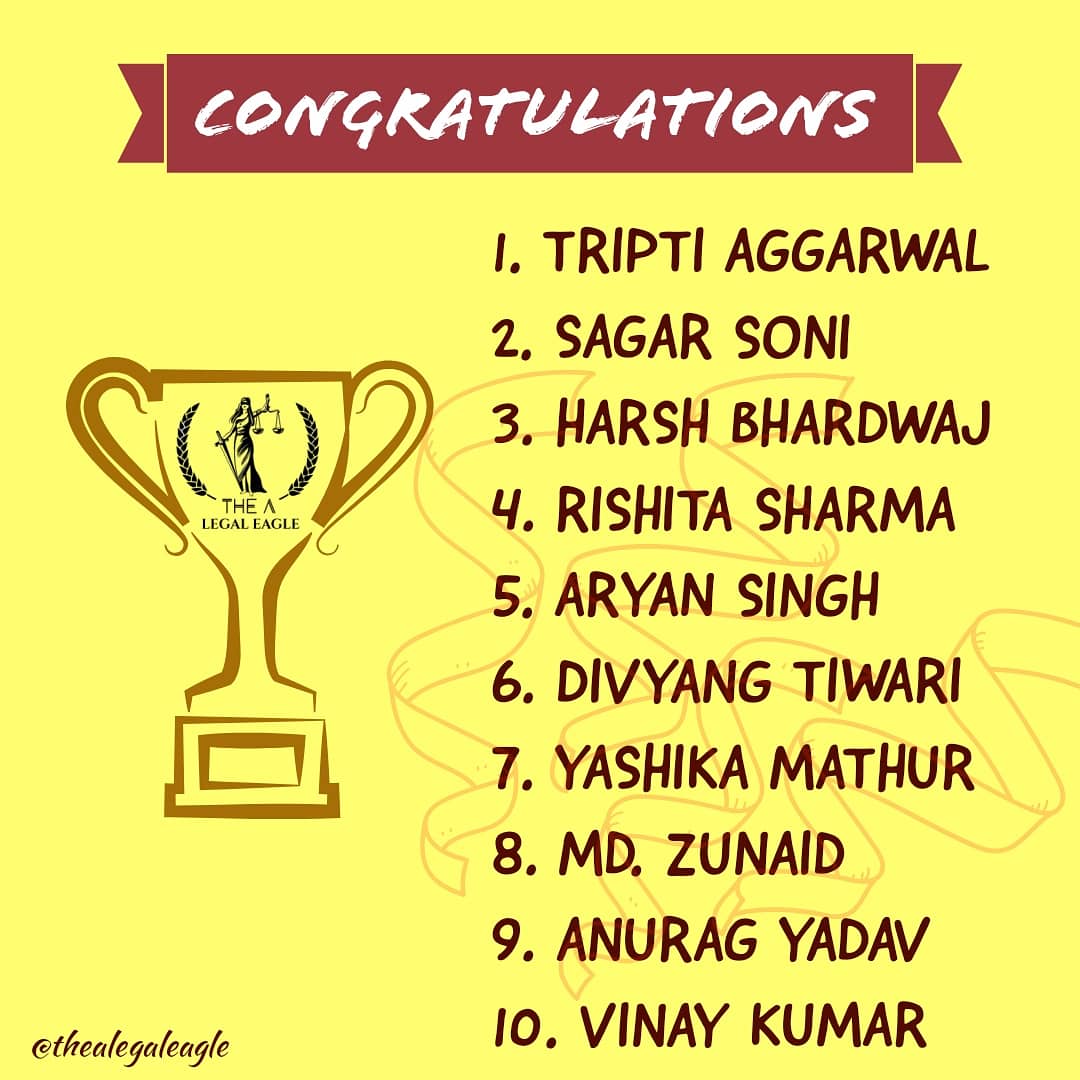 TheALegalEagle's tweet photo. Dear participant,

Thank you for participating in The A Legal Eagle's First National Online Quiz Competition on the Indian Contract Act, 1872. 
We are proud to present you with the E-Certificate for your hard work and dedication.

Please find your E-certificates attached below. https://t.co/YE23tIJRoz