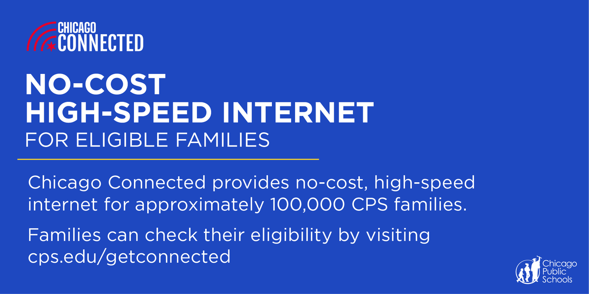Families can now check their student's eligibility for no-cost, high-speed internet through our Chicago Connected program online with their student ID and birthdate: cps.edu/chicagoconnect….