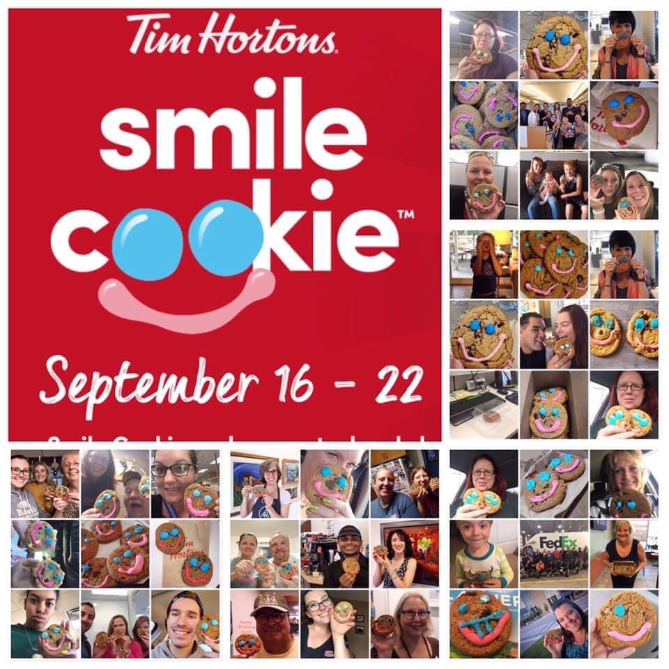 GraysonRN's tweet photo. It’s time for a #SmileCookie Please help celebrate my birthday week by purchasing a Smile Cookie @TimHortons and sending me a selfie with your treat. All proceeds support local charities🍪💝 These are some of last years contributors. https://t.co/KZxokTNvmR
