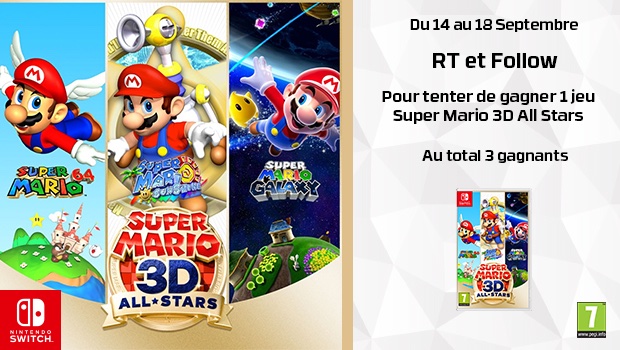 HypergamesA's tweet photo. #Concours 🔥
Tentez de remporter 1 jeu Super Mario 3D All Stars sur Nintendo Switch.
Au total 3 gagnants.
Pour participer, il faut :
✔️Follow @HypergamesA
✔️RT le tweet
TAS le 18/09
Voir le règlement ci-dessous : https://t.co/bawYu8RIhn