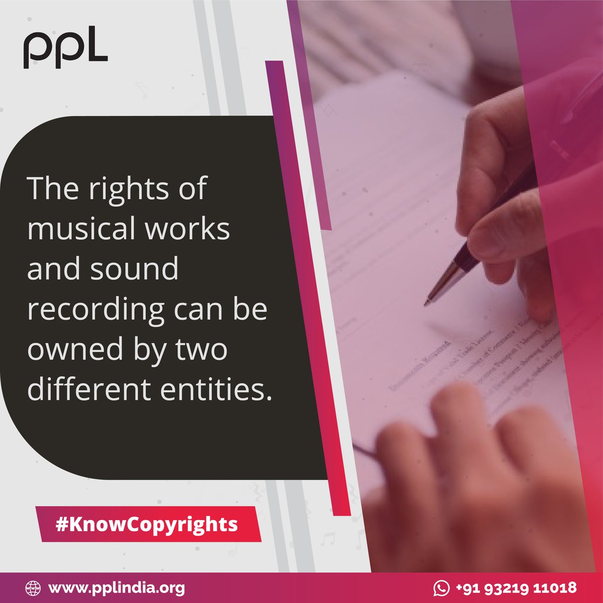 pplindia's tweet photo. #KnowCopyrights
Musical works and sound recording are separate aspects of recorded music each secured by music copyrights.
#PPLIndia #MusicalWorks #SoundRecording #Music #Copyrights #Legal #Song #PlayMusicByTheRules https://t.co/qp0nV2uOxs