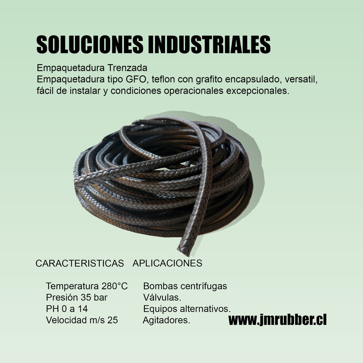jmrubber1's tweet photo. Empaquetadura Trenzada 
Empaquetadura tipo GFO, teflón con grafito encapsulado, versátil, fácil de instalar y condiciones operacionales excepcionales. #solocionesindustriales #soluciones #elastomeros #polimeros #caucho #silicona #grafito #teflon #empaquetadura #températuras https://t.co/uGS32gIr3b