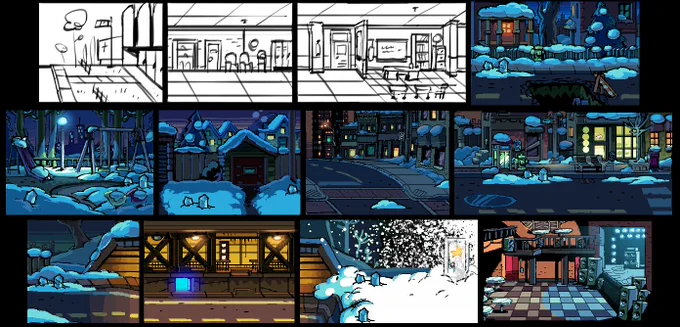 If you love modern pixel art, here a great thread by @JGSBoutain on Behance about the backgrounds he made for Scott Pilgrim vs The World : The Game : https://t.co/bqkGxQfMbL
(Behance login is required :/ ) 