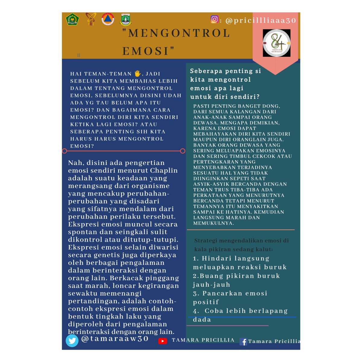 tamaraaw30's tweet photo. 🌻 Day 14 🌻 
Assalamualaikum
Hai hai selamat sore semuanya
Hari ini aku mau ngasih tau banyak pengetahuan lagi loh,pengetahuan kali ini yaitu terkait " Mengontrol emosi" wah kalian sebisa mungkin harus bisa loh mengontrol emosi nya yak,jangan emosian yak tetap berfikir positif✨ https://t.co/vVn3fFWsHB