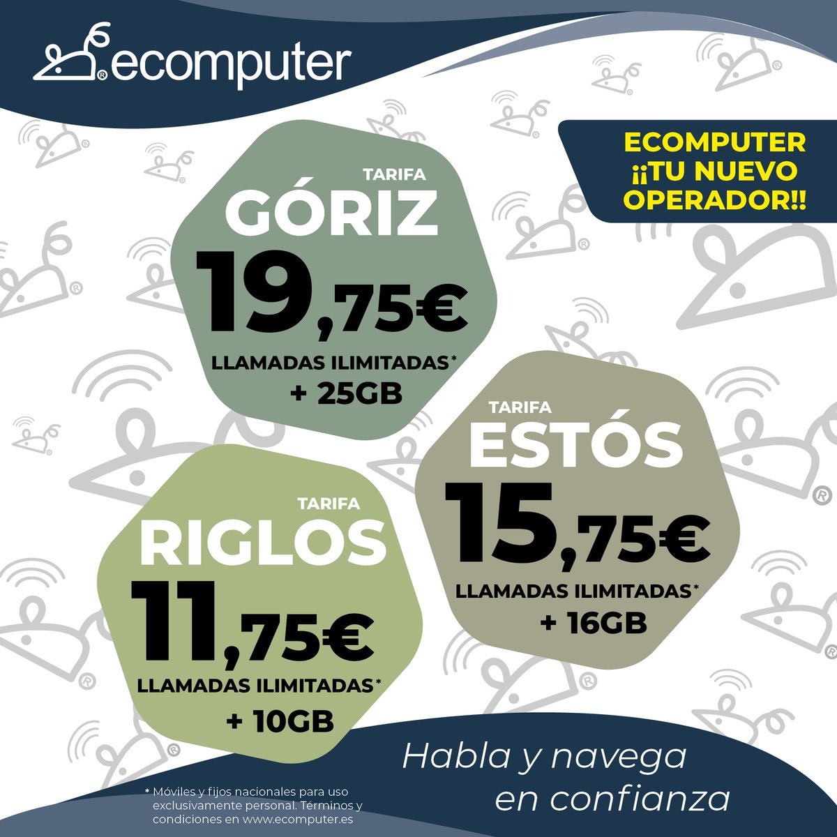 Ecomputer_'s tweet photo. Habla y navega en confianza con Ecomputer, tu nuevo operador móvil 📱 😉 De tú a tú. Sin permanencia. Sin límites, porque hablar en confianza da para mucho.
Contrátalo en tu #TiendaEcomputer más cercana.
Más info 👉 https://t.co/QI4Q8JDW5z https://t.co/4VurVnkfM0