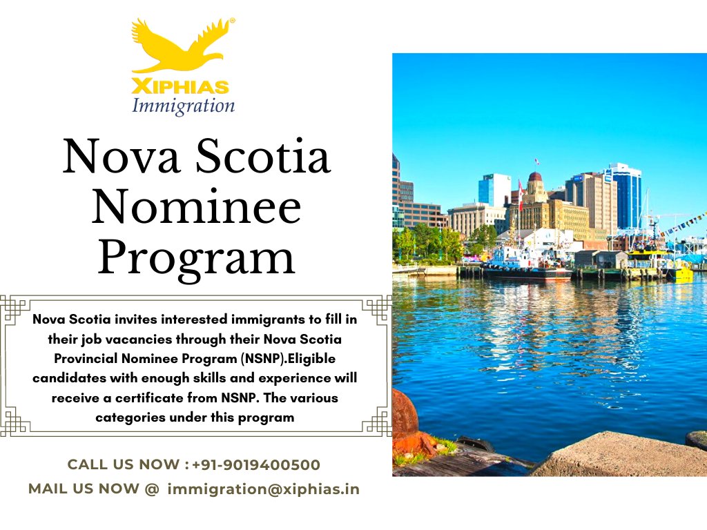 XiphiasInfo's tweet image. #NovaScotia #NomineeProgram is for experienced professionals who fulfill the economic needs of the provinces. Contact #XIPHIAS #Immigration, an #ICCRCmember supports aspirants to settle in #provinceofCanada.

Call:9019400500 OR whatsapp@988692010Apply: bit.ly/2RzPikK