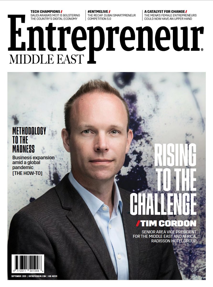 EntMagazineME's tweet photo. Headlined by @RadissonHotels' Tim Cordon, the Entrepreneur Middle East Sep 2020 issue is here! Also featuring: @DubaiStartupHub’s #DXBSmartComp2020, @endeavorsaudi’s @lwallan, @alwahafund’s @areije, @airzaihq’s @muneebmushtaq + more! https://t.co/nS5FQyrRpx https://t.co/mDVV8dA0yY