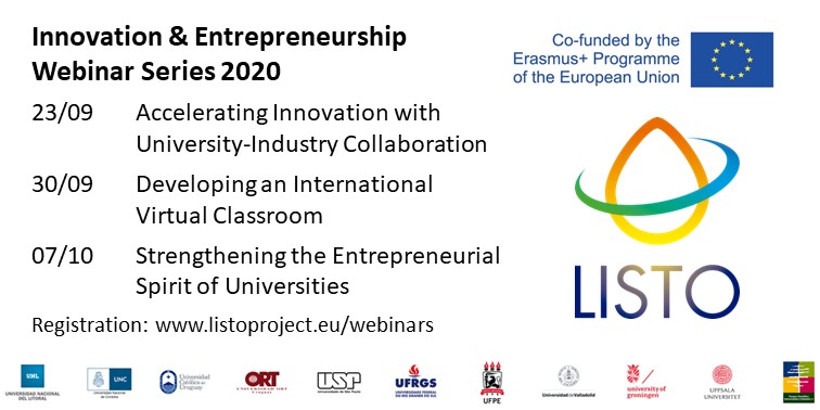 Are you interested in Entrepreneurship &amp; Innovation, and how to develop virtual exchange activities with an international group of universities? This webinar series is for you! We're sharing the results of the Erasmus+ project LISTO: listoproject.eu/webinars/ #listoproject