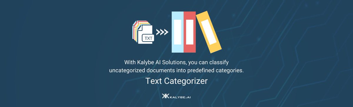 kalybeai's tweet photo. The aim of text categorization (TC) is classifying uncategorized documents into pre-defined categories.
For more info about Text Categorizer & request the demo click the link below👇
https://t.co/KkvGv42TOm
#KalybeAI #KalybeScience #textcategorization #textcategorizer #AI https://t.co/rIu4K45DeO