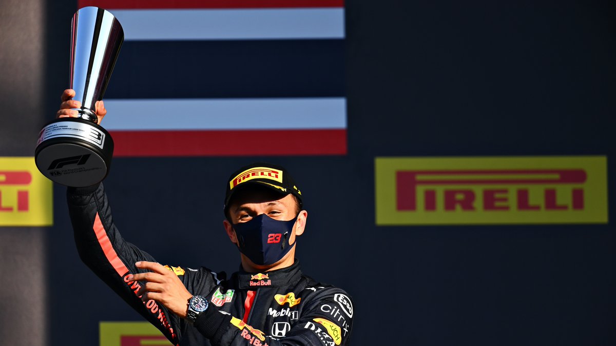 F1's tweet photo. The flag of Thailand appeared on an F1 podium for the first time ever on Sunday 🇹🇭

#TuscanGP #F1 @alex_albon https://t.co/Swiz7hknAg