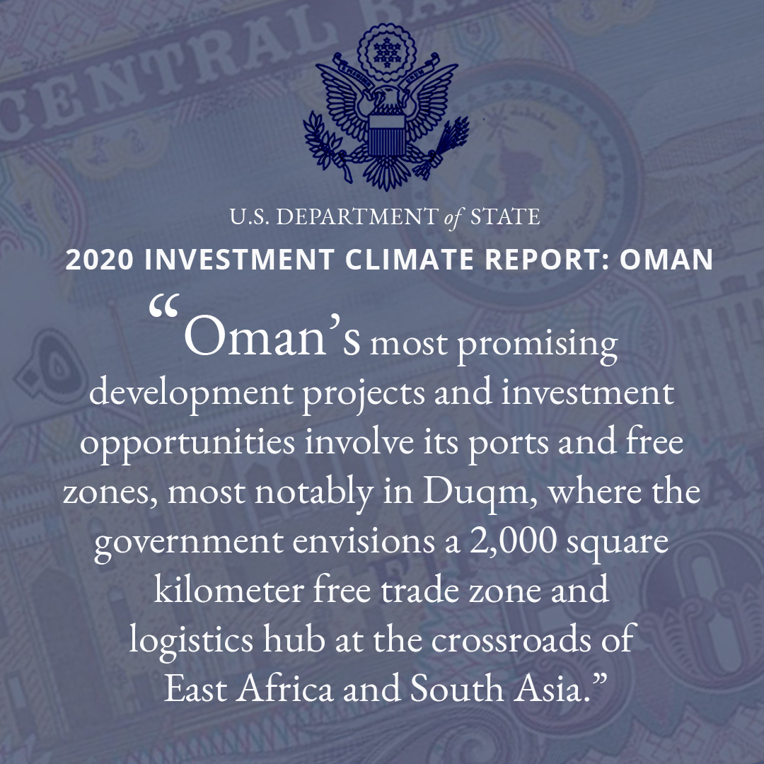 Oman's ports, free trade zones, and logistic hubs are promising developments, according to the latest U.S. State Department Investment Climate Report.  ow.ly/j18p50Bn2B9