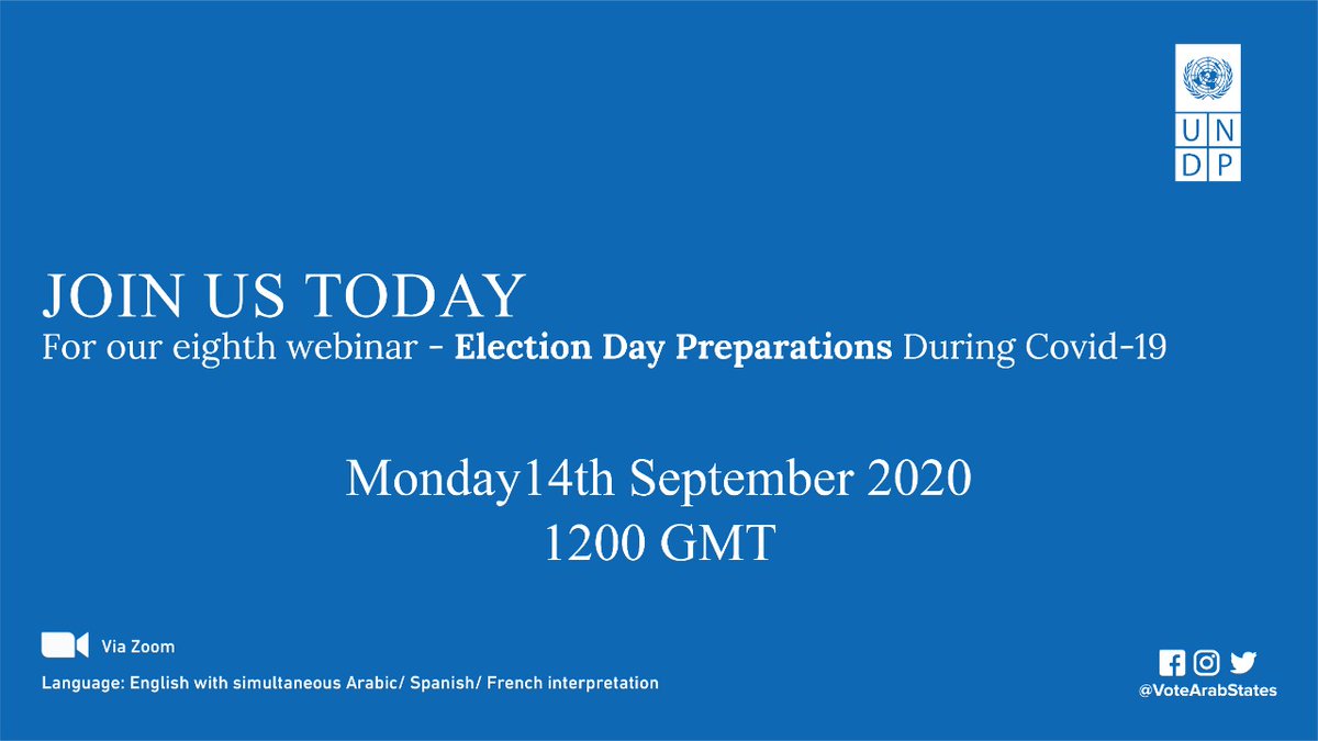 voteArabStates's tweet photo. Don't forget to join us today for our eighth webinar "Election day preparations during #Covid_19" at 3PM Jordan time.

Send us a message for the link! https://t.co/vjwwegvJys