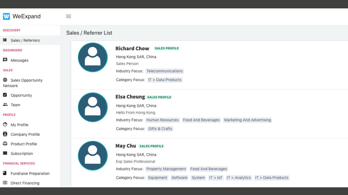 🎖 FREE Sales Listing Service available! This service aims to provide a channel for company to engage more sales professionals for business development. And helping all those sales people who want to develop track records and build one business network that belongs to themselves.