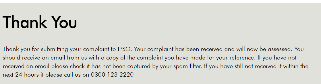 First time I have actually submitted an IPSO complaint.