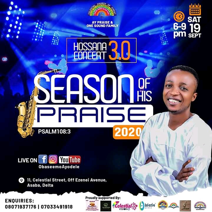 CelestialVisio4's tweet photo. #stayconnected for Hossanah Concert 3.0 2020.....

See flier's for more

Host:- Ayodele Obaseemo

#mediawithdifference
#hossanaconcert2020
#celestialvisiontv https://t.co/IhyxaaVweQ
