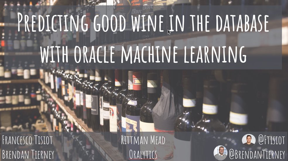 FTisiot's tweet image. Slides of my talk with @brendantierney
“Predicting good Wine in the @oracleDatabase with #OracleMachineLearning”
at @POUG_ORG #POUG2020 are now available at
speakerdeck.com/ftisiot/predic…