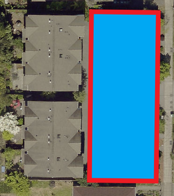 so in a denser part of town, you might see something that looks this: closed building form, with 'must build to' lines on the sides and front, and with this example i'm going to go w/ max lot depth of 50%.