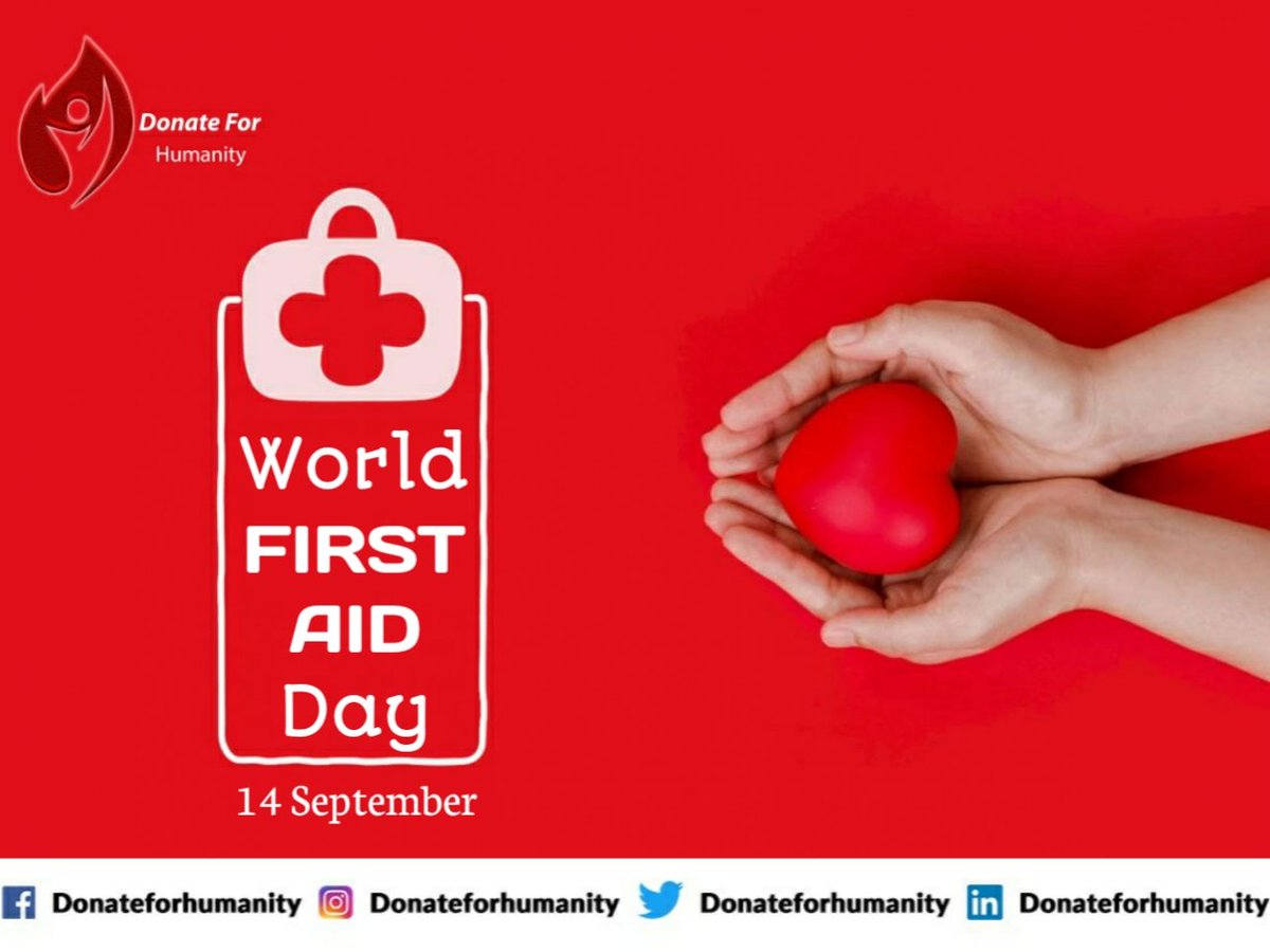 DonateForHuman2's tweet photo. On World first aid day we need to raise awareness on first aid &amp; its key role during emergencies.
There are many times in life when we come across a medical crisis, and knowing basic First aid can save a life.
#MedicalAwareness #WorldFirstAidDay2020 #SaveLivesl
#DonateForhumanity https://t.co/H0AzVcLCJo