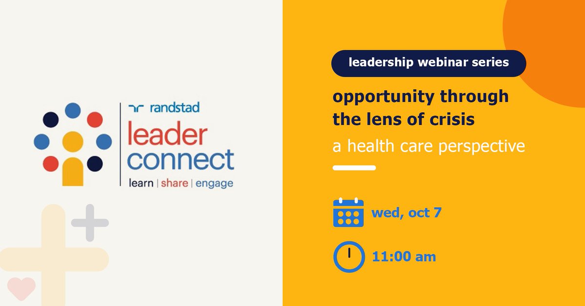 Randstad Leader Connect brings to you an exclusive webinar - "Opportunity through the Lens of Crisis - A Health Care Perspective". Register here:bit.ly/3bTSJMK to join our experts in this thought-provoking discussion. Watch out this space for more.
#RandstadLeaderConnect