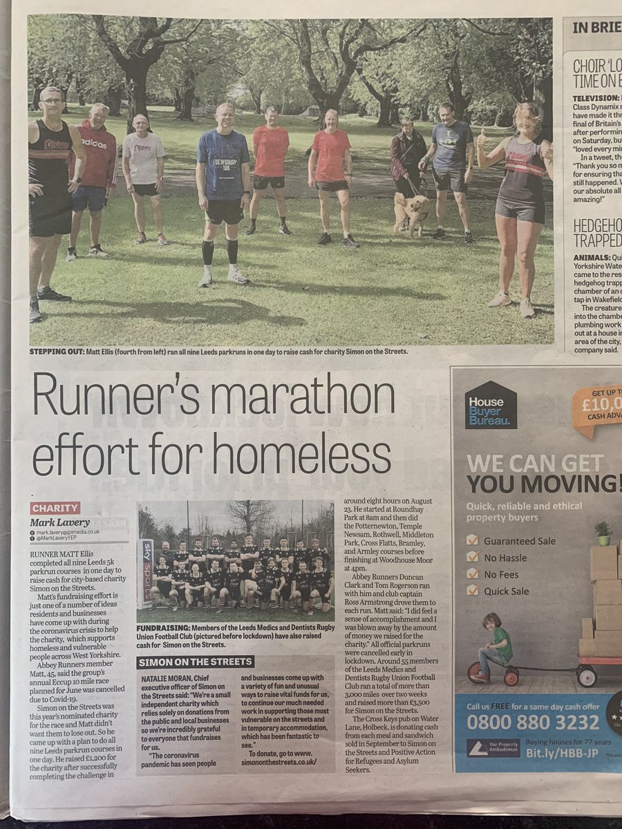 Pick up a copy of today’s <a href="/LeedsNews/">Yorkshire Evening Post</a> to see how people have been fundraising for <a href="/simonotstreets/">Simon on the Streets</a> 👏 🏆 thanks @MarkLaveryYEP