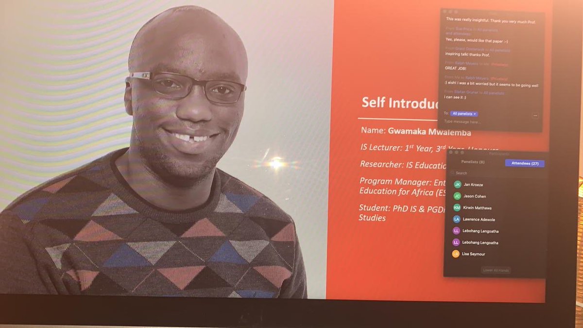 Oosterwyk's tweet photo. Thank you Mr. @GwamakaTM. Amazing talk at this years Virtual 2020 #aissac #saicsit #blendedlearning @UCT_news @UCTpostgrads @UCT_SoIT @UCTInfoSys https://t.co/7h2GYxDTJg
