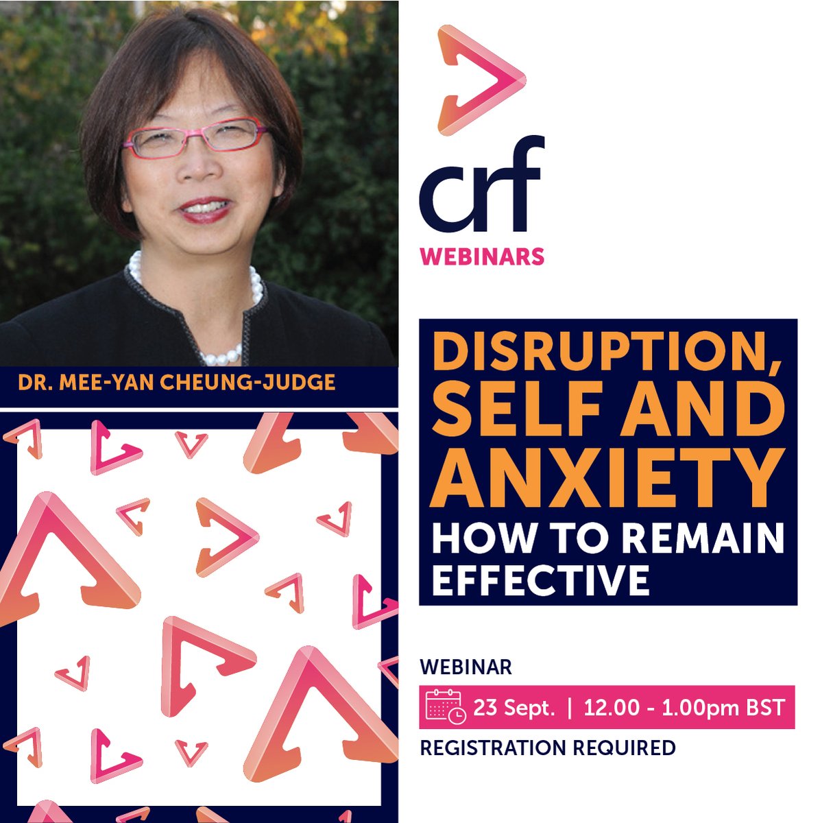 We are hosting a webinar on 'Disruption, Self and Anxiety' and exploring how you can remain effective, led by subject expert <a href="/Cheungjudge/">Mee Yan Cheung Judge</a> on 23rd September #hr #disruption #self #anxiety 

Details and registration available here: ow.ly/o9Ei50AVnc2