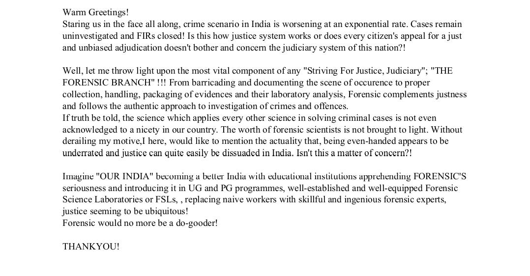 Gopikabaghel19's tweet image. Forensic Students should be on priority rather than basic science into recruitment rules in FSLs .
#EqualForensicRR  #forensicstudent #forensicscienceoptionalinUPSC #Askforensicjobs 
@PMOIndia 
@AmitShah @bhupeshbaghel   @umeshpatelcgpyc @AnusuiyaUikey @abhiandniyu @RahulGandhi