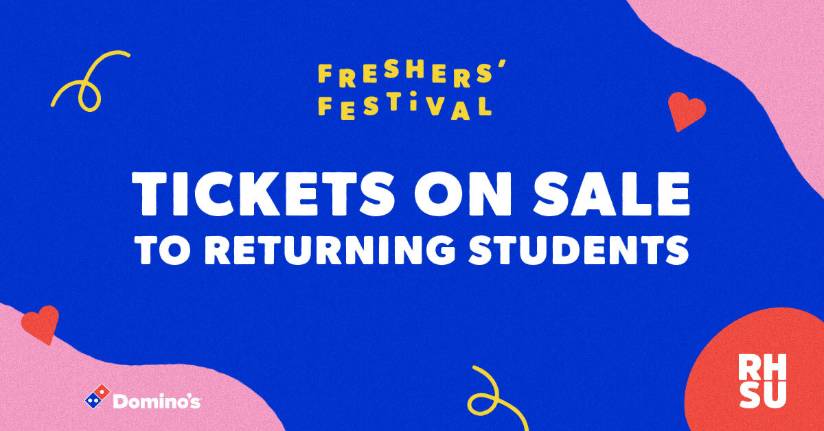 SURHUL's tweet photo. GO GO GO!! Tickets are now on sale to returning students! Head to the website to bag your spot at some awesome Freshers' Festival events. 🎉➡️ https://t.co/AL5NpJ9d7C #RHFreshers https://t.co/HqSMsZBgGT