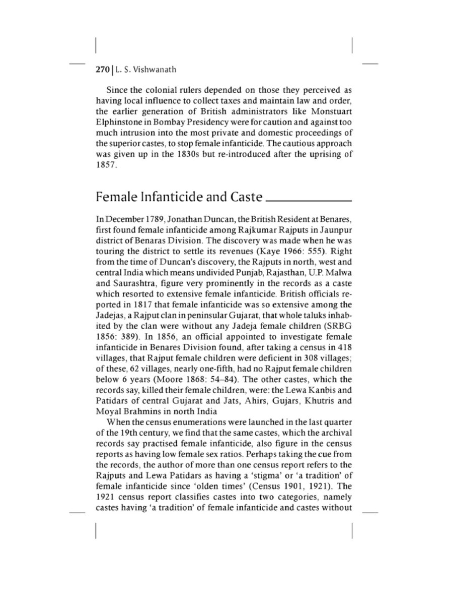9/63The first time such a practice came to light was in Dec 1789 when a Jonathan Duncan, a British resident at Benaras, was on a revenue-settlement tour of his district and learned of female infanticide among Rajkumar Rajputs of Jaunpur.He was just scratching the surface.