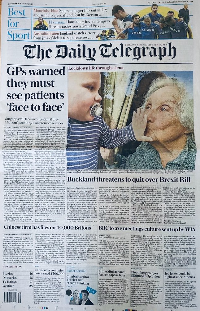 China is watching 10,000 Indians? Duh. China is watching 40,000 Brits, and this is how ‘The Daily Telegraph’,  @BorisJohnson’s megaphone, displays the “hybrid warfare”: a 3-column story below the fold on page 1, with a graphic-heavy double spread inside.  #ChinaWatching  @Telegraph