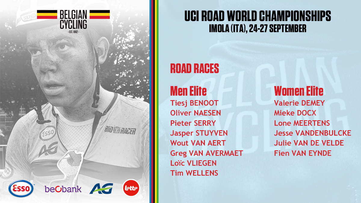BELCyclingTeam's tweet photo. The following Men and Women Elite riders will ride the road race at the UCI Road World Championships in Imola 🌈

Wish us good luck! 😀

💻 https://t.co/QUKjMjmAyz

#Imola2020 #BelgianCycling https://t.co/jqsSR8sU73
