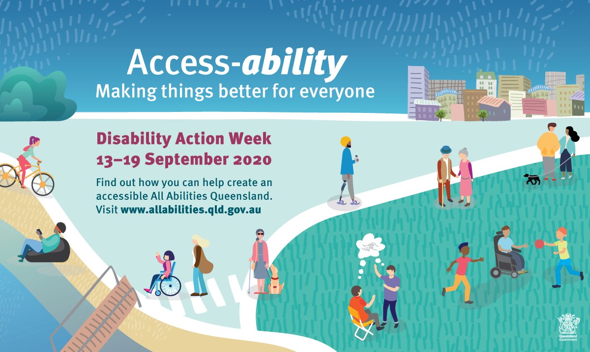 hw_queensland's tweet photo. We want to help build an inclusive state where all people, including the one in five Queenslanders who have a disability, can thrive and reach their full potential. To show your support visit https://t.co/J6cZD79qqi #allabilities #disabilityactionweek #queensland https://t.co/h4q3RogtQS
