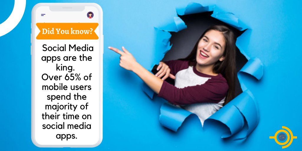 theairow's tweet photo. 💁‍♀️Social Media #apps are the king. 

Over 65% of mobile users spend the majority of their time on #socialmedia apps.

#marketing #app #technology #Theairow #businesses #MobileApp #development #appdevelopment #tech #SMO #social #Media #appdesign #AppGallery #appdev https://t.co/gARXLY5LVr
