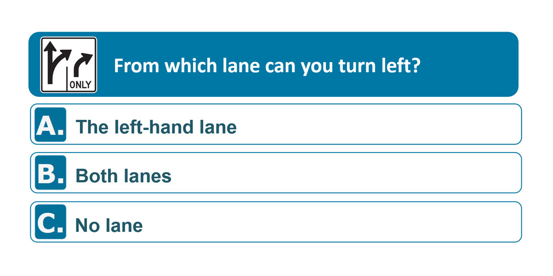 driversprep's tweet photo. From which lane can you turn left?

A. The left-hand lane
B. Both lanes
C. No lane

Answer is in this video: https://t.co/RS8KfqX1Uc

#driversprep #dmvtyest #permittest #permitpractice #testanswers #cheatsheet https://t.co/2IPcfgqsG6