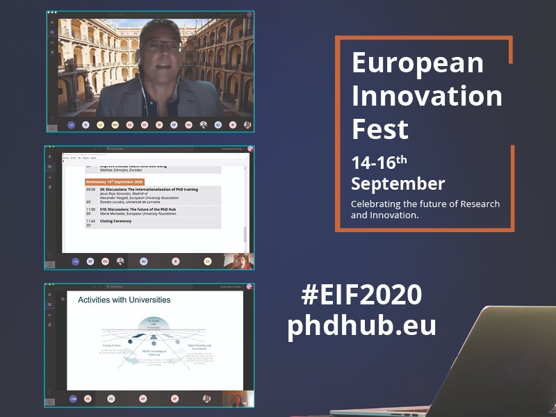 Uni_Foundation's tweet photo. Today at #EIF2020 #PhDHub: we are welcoming over 400 #ESRs and researchers from across Europe to discuss #research and #innovation with #industry leaders. This is an opportunity to match research interests and learn more about how to transfer #PhD results in society. https://t.co/8fIxuOrlea