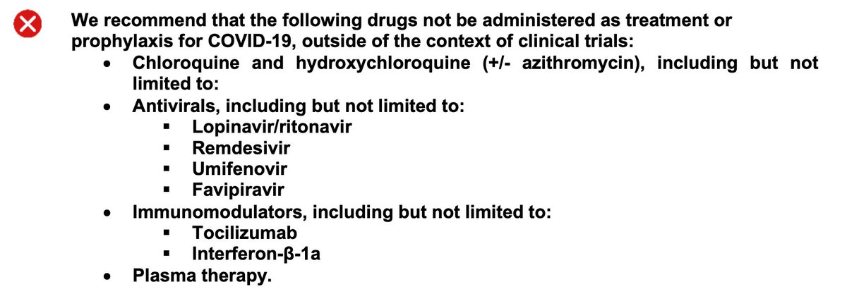 Pour l'Organisation Mondiale de la Santé  @WHO Ne pas utiliser quelle que soit la gravité https://www.who.int/publications/i/item/clinical-management-of-covid-19