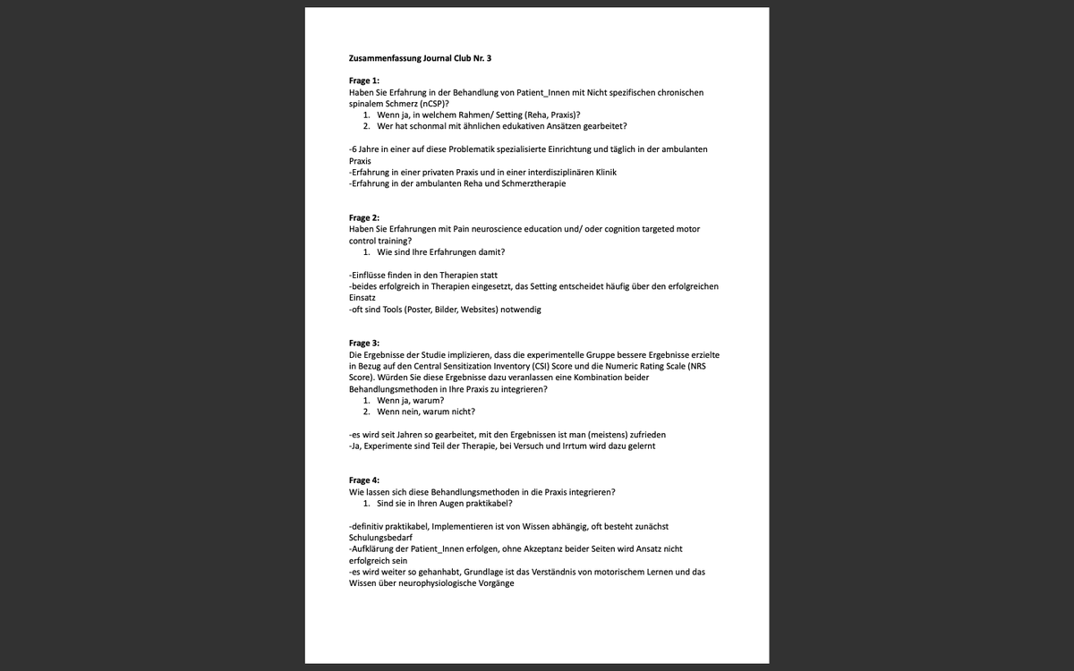 Wie versprochen folgt hier noch eine kurze Zusammenfassung des Journal Clubs der letzten Woche #journalclub #Physio_JC #Wissenschaft #Studien #lernen #diskutieren