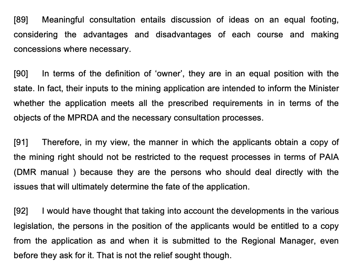 JohanLorenzen's tweet photo. 2. Makhubele J's reasoning:

"[89] Meaningful consultation entails discussion of ideas on an equal footing, considering the advantages and disadvantages of each course and making concessions where necessary."

OF COURSE!!! https://t.co/vMVTzuqLKu