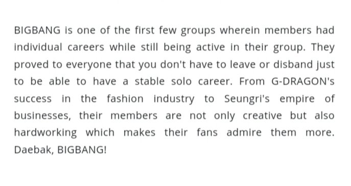 4. They can work both as a group and soloists."BIGBANG is one of the first few groups wherein members had individual careers while still being active in their group." #BIGBANG  @YG_GlobalVIP